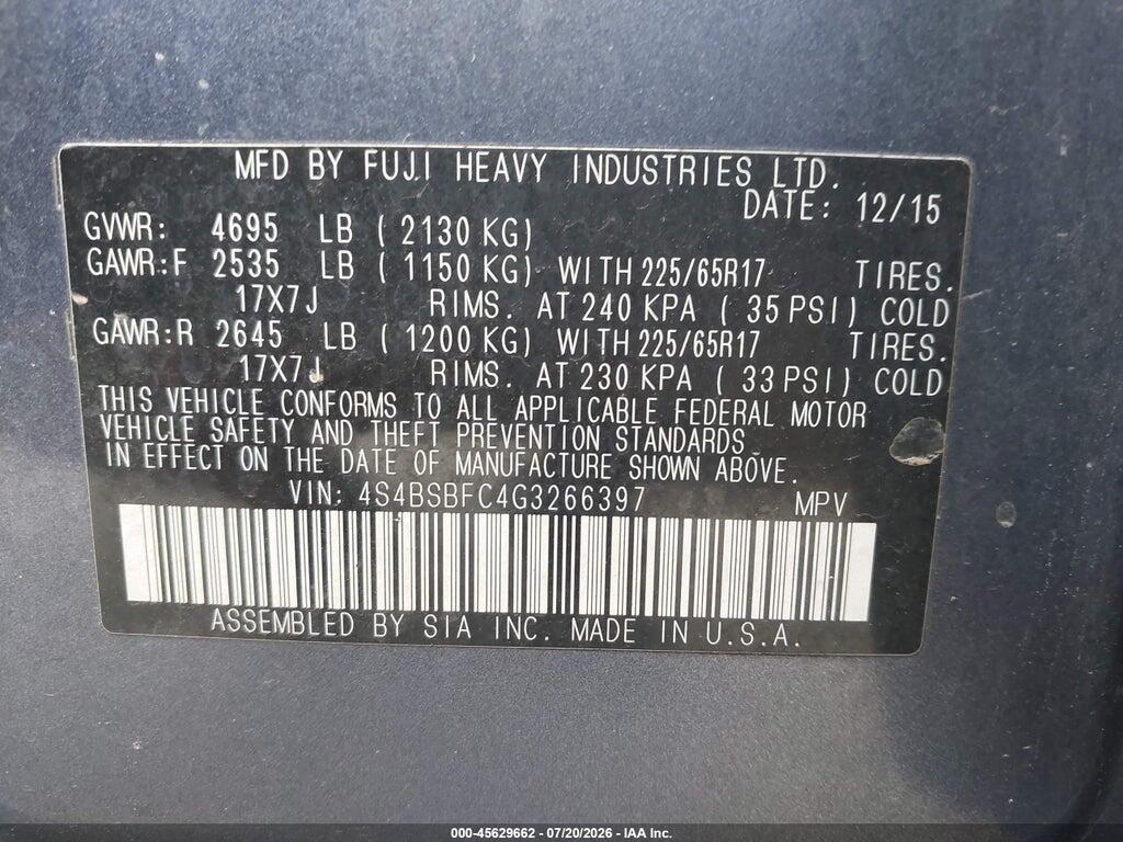 4S4BSBFC4G3266397 2016 SUBARU OUTBACK photo no. 9