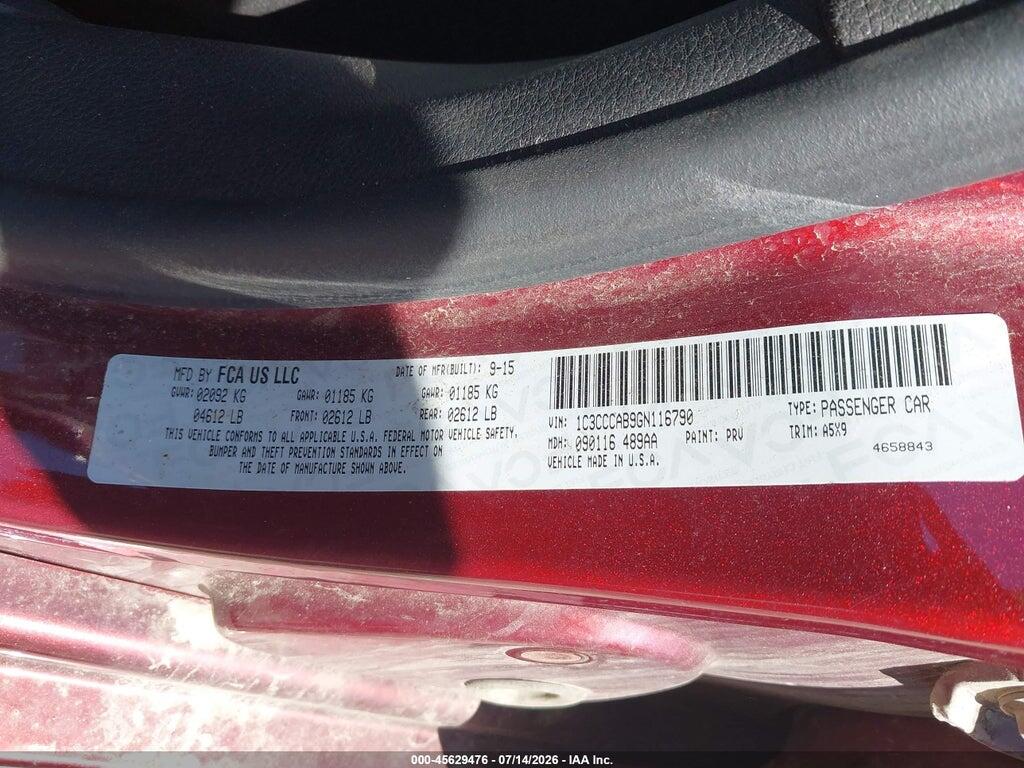 1C3CCCAB9GN116790 2016 CHRYSLER 200 photo no. 9