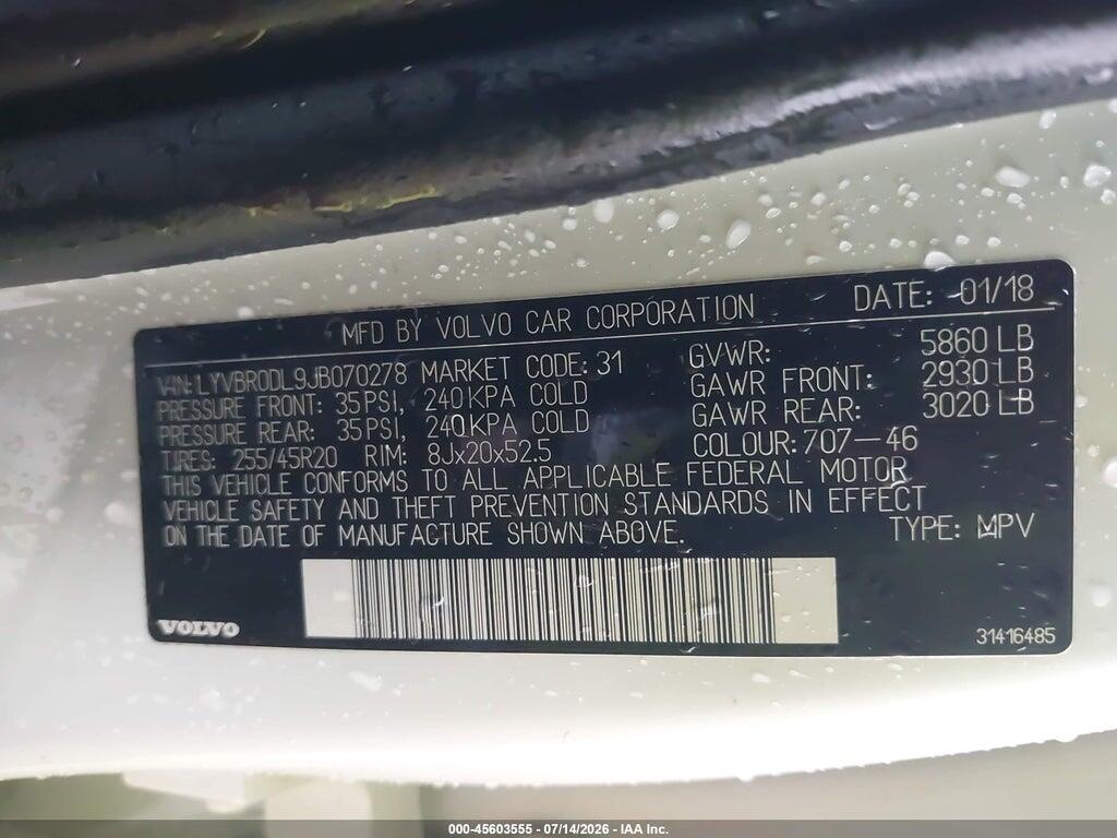 LYVBR0DL9JB070278 2018 VOLVO XC60 HYBRID photo no. 9