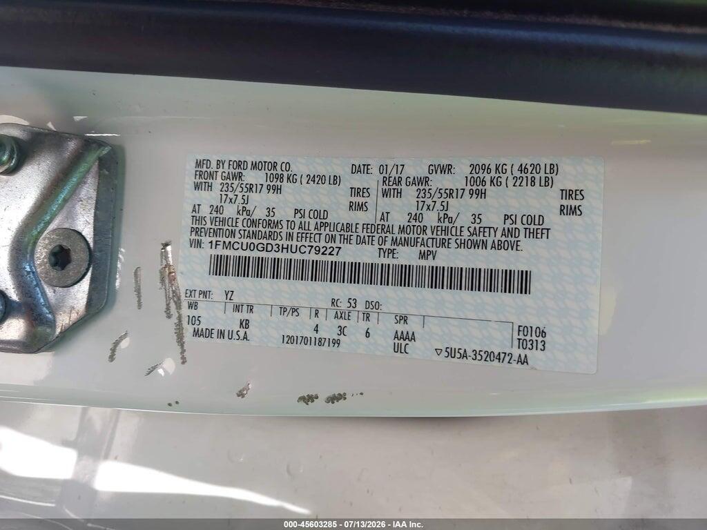 1FMCU0GD3HUC79227 2017 FORD ESCAPE photo no. 9