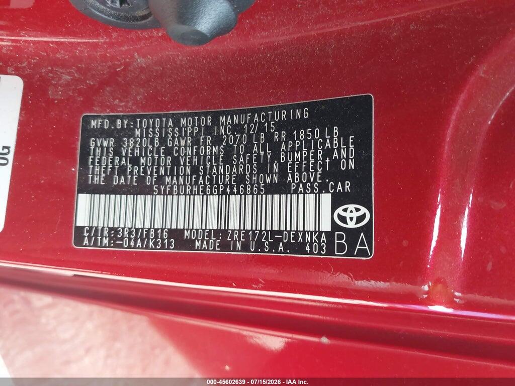 5YFBURHE6GP446865 2016 TOYOTA COROLLA photo no. 9
