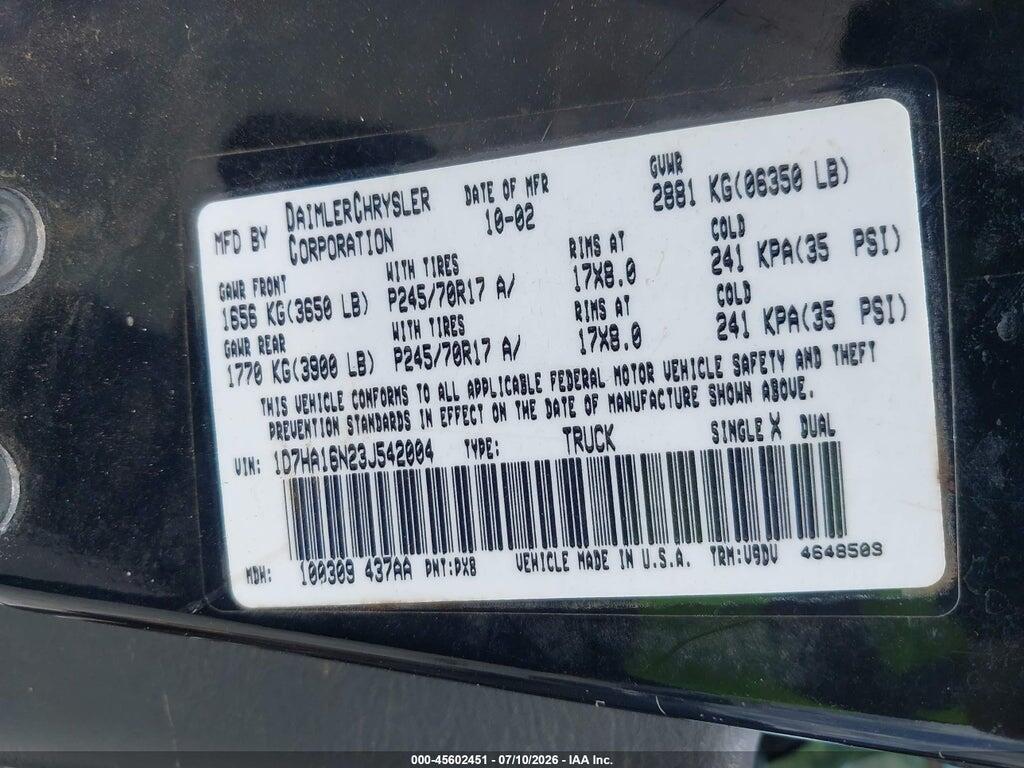 1D7HA16N23J542004 2003 DODGE RAM 1500 photo no. 9