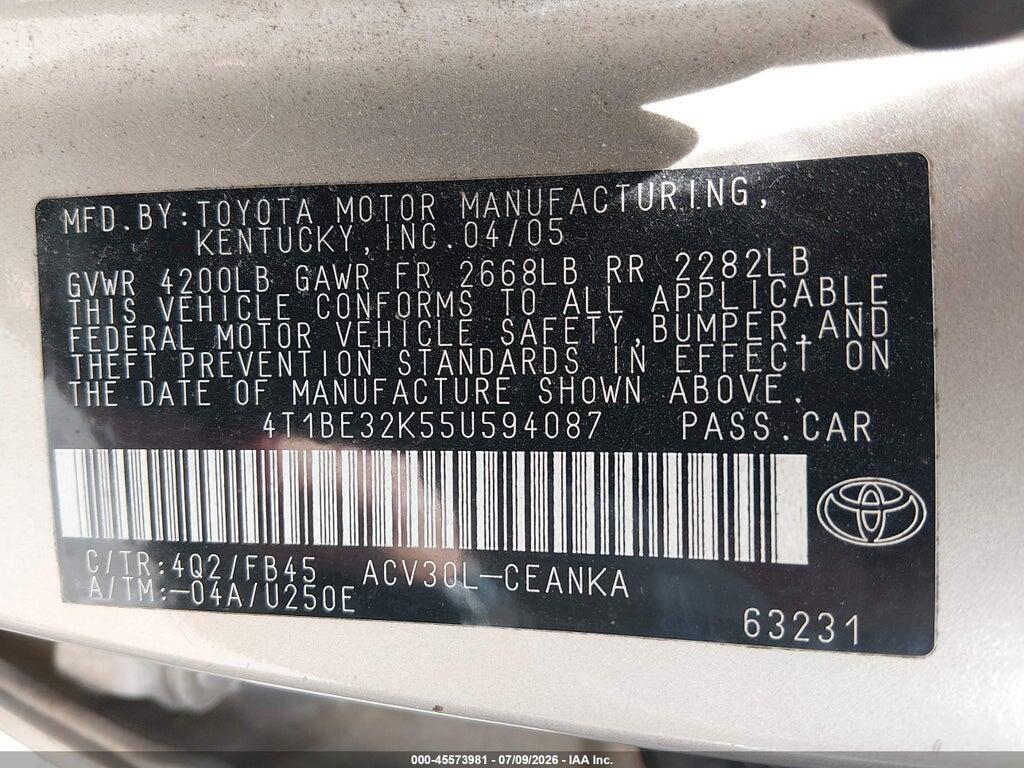 4T1BE32K55U594087 2005 TOYOTA CAMRY photo no. 9