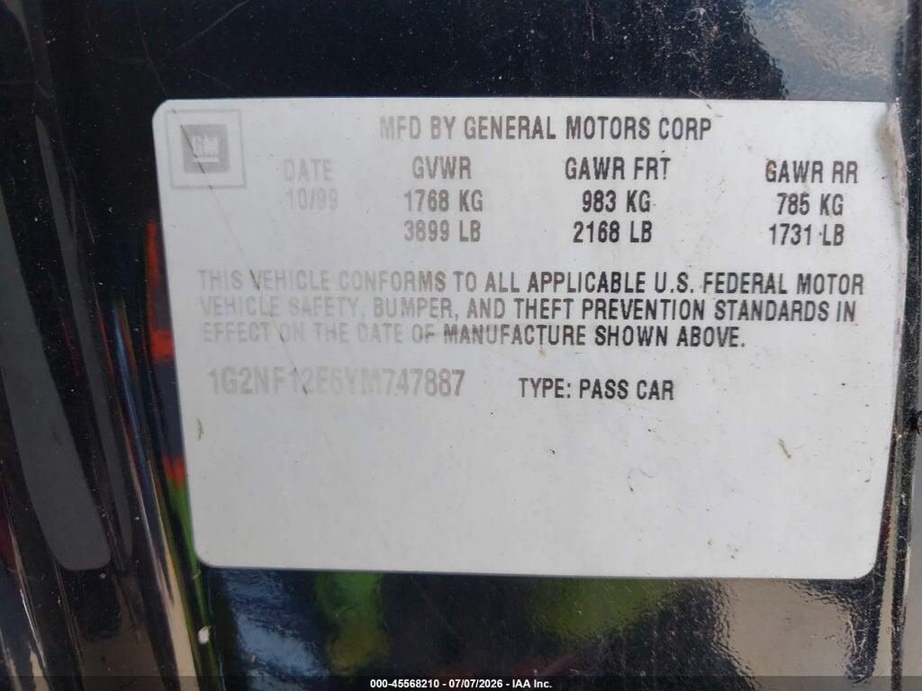 1G2NF12E6YM747887 2000 PONTIAC GRAND AM photo no. 9