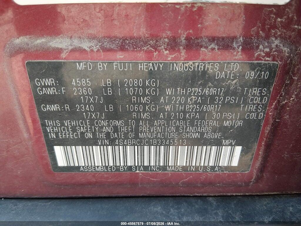 4S4BRCJC1B3345513 2011 SUBARU OUTBACK photo no. 9