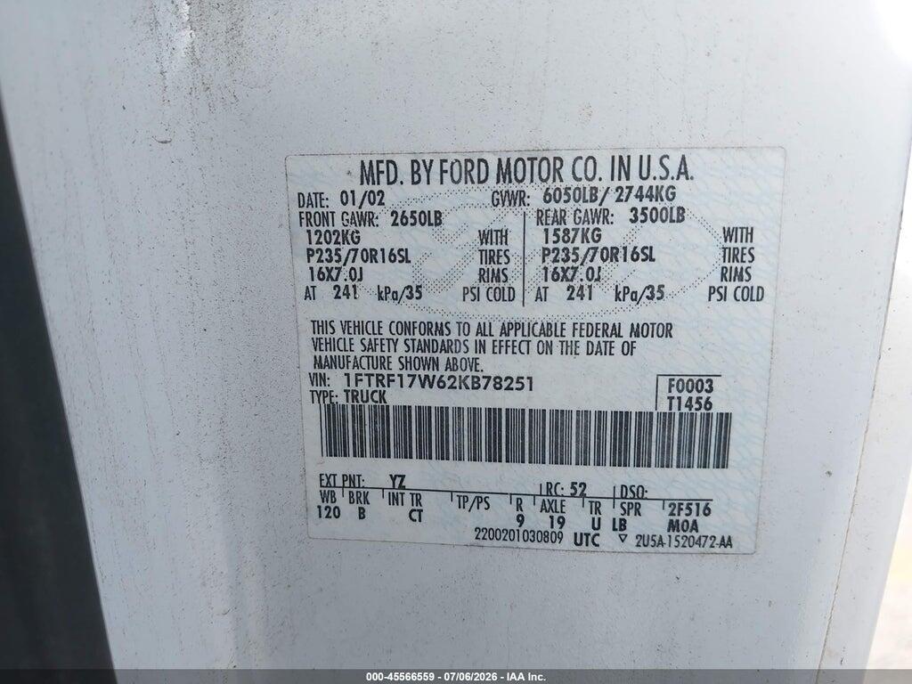 1FTRF17W62KB78251 2002 FORD F-150 photo no. 9