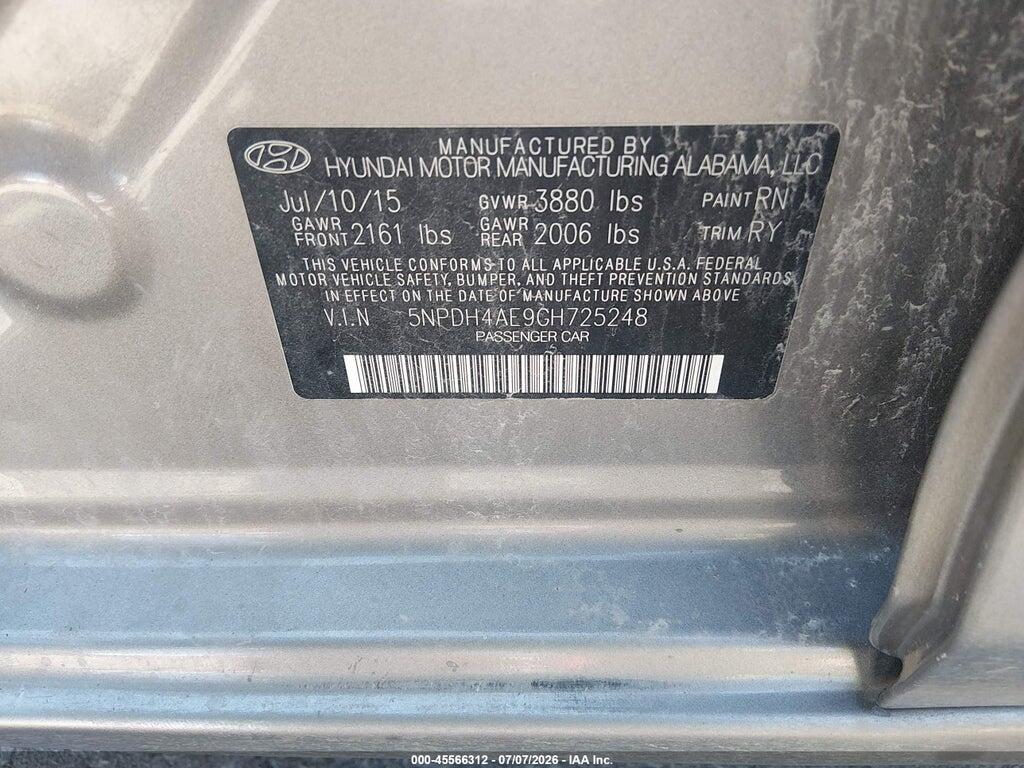 5NPDH4AE9GH725248 2016 HYUNDAI ELANTRA photo no. 9