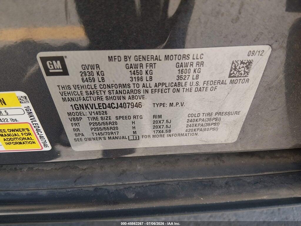 1GNKVLED4CJ407946 2012 CHEVROLET TRAVERSE photo no. 9