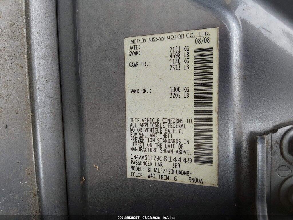 1N4AA51E29C814449 2009 NISSAN MAXIMA photo no. 9