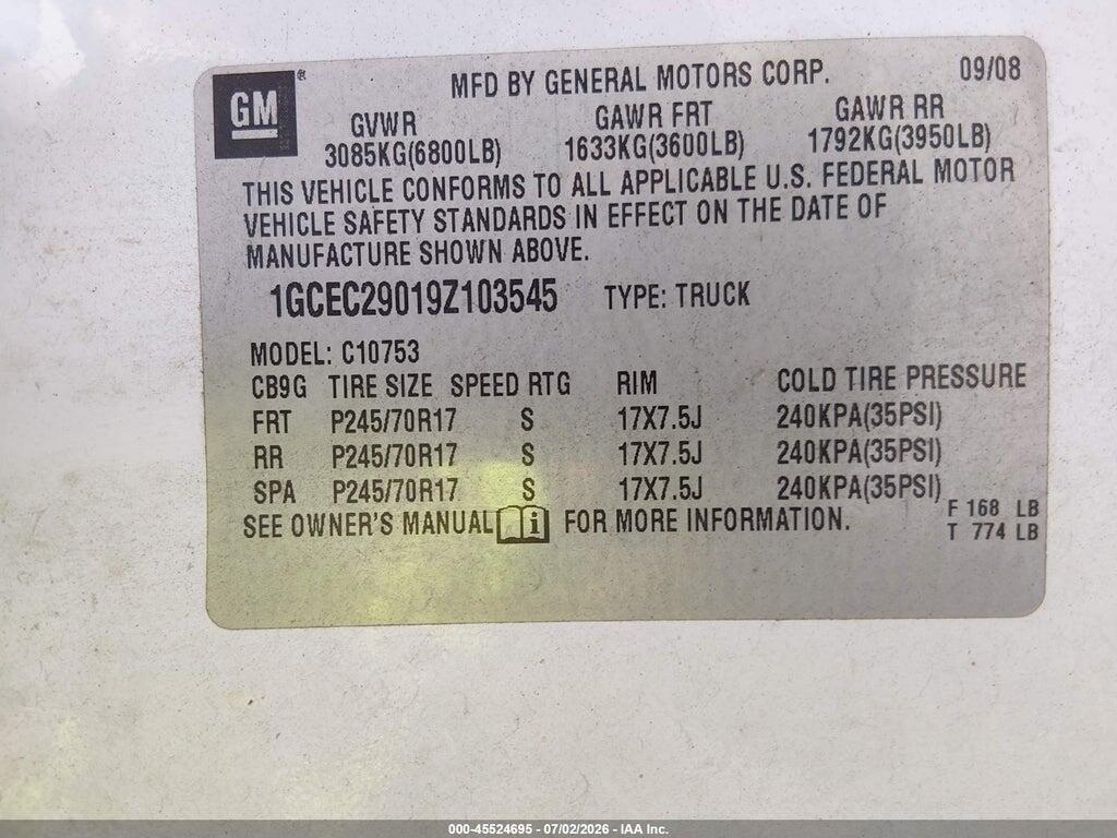 1GCEC29019Z103545 2009 CHEVROLET SILVERADO 1500 photo no. 9