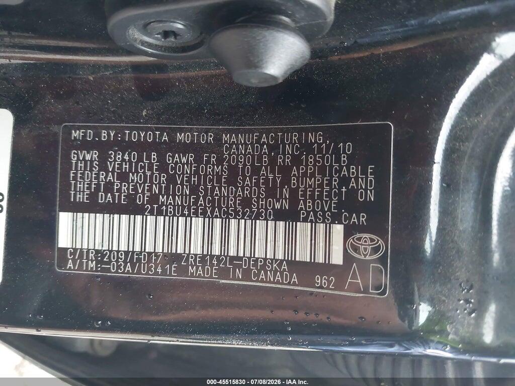 2T1BU4EEXAC532730 2010 TOYOTA COROLLA photo no. 9