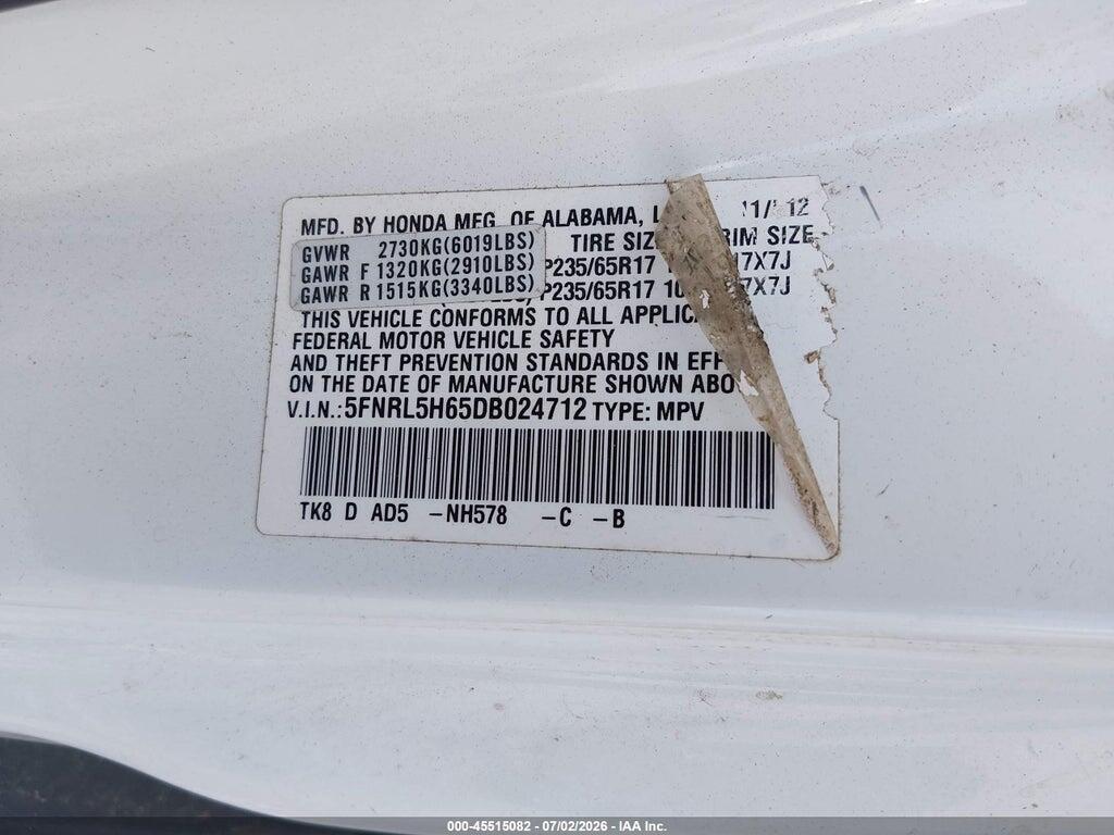 5FNRL5H65DB024712 2013 HONDA ODYSSEY photo no. 9