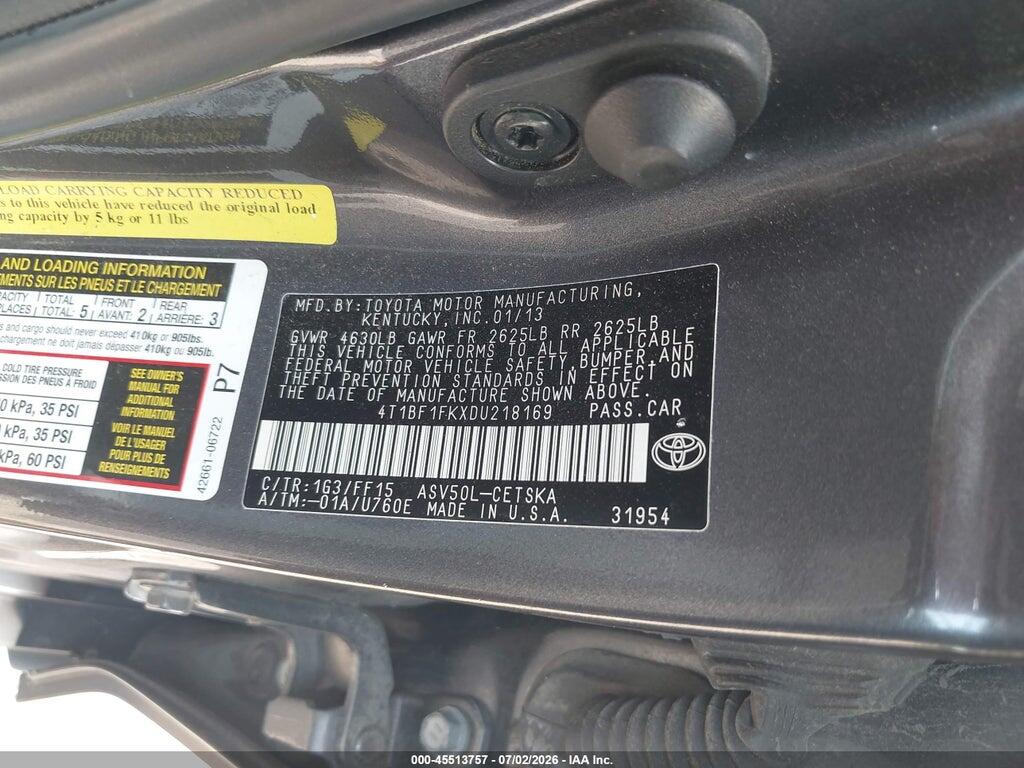 4T1BF1FKXDU218169 2013 TOYOTA CAMRY photo no. 9