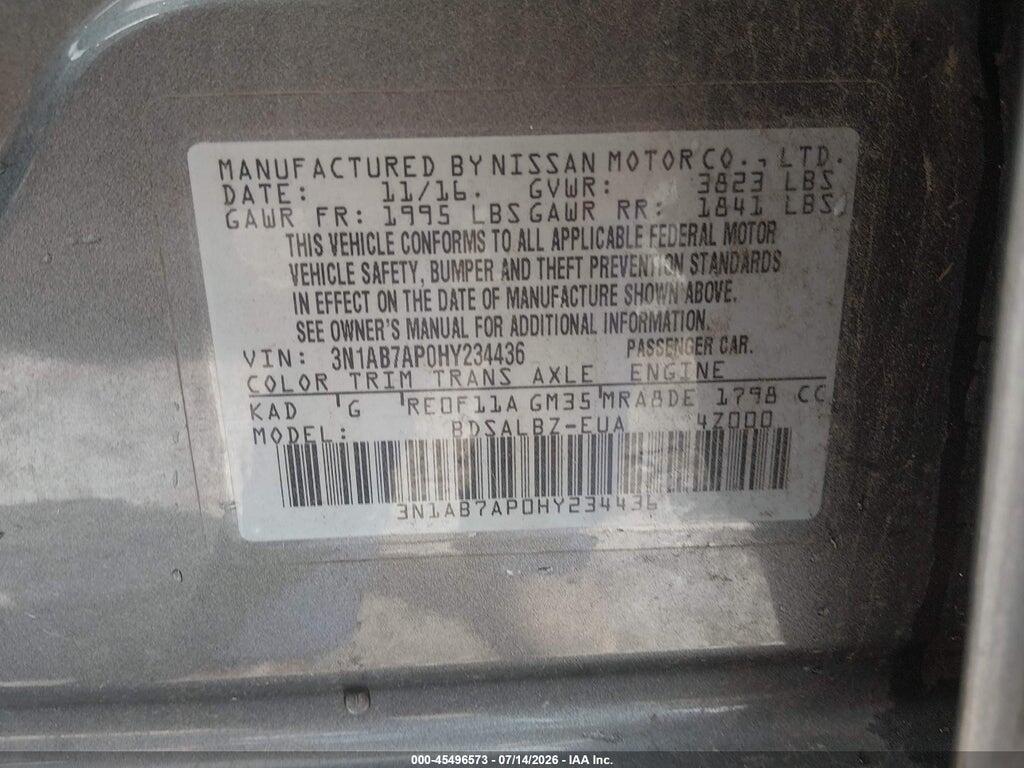3N1AB7AP0HY234436 2017 NISSAN SENTRA photo no. 9