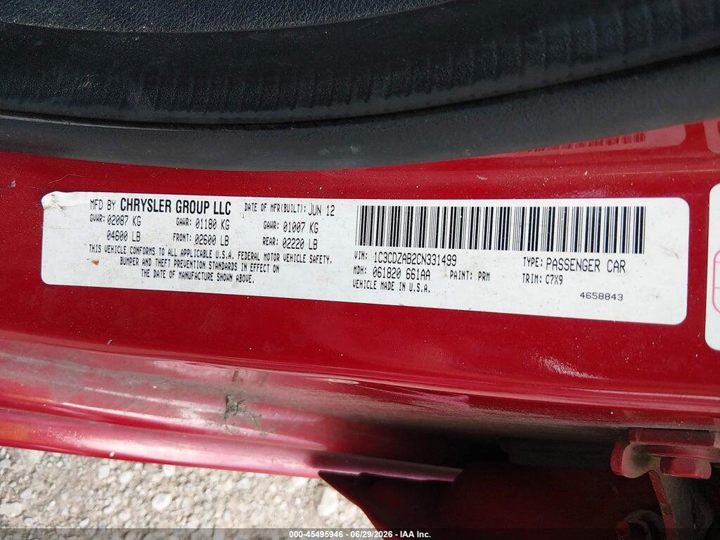 1C3CDZAB2CN331499 2012 DODGE AVENGER photo no. 9