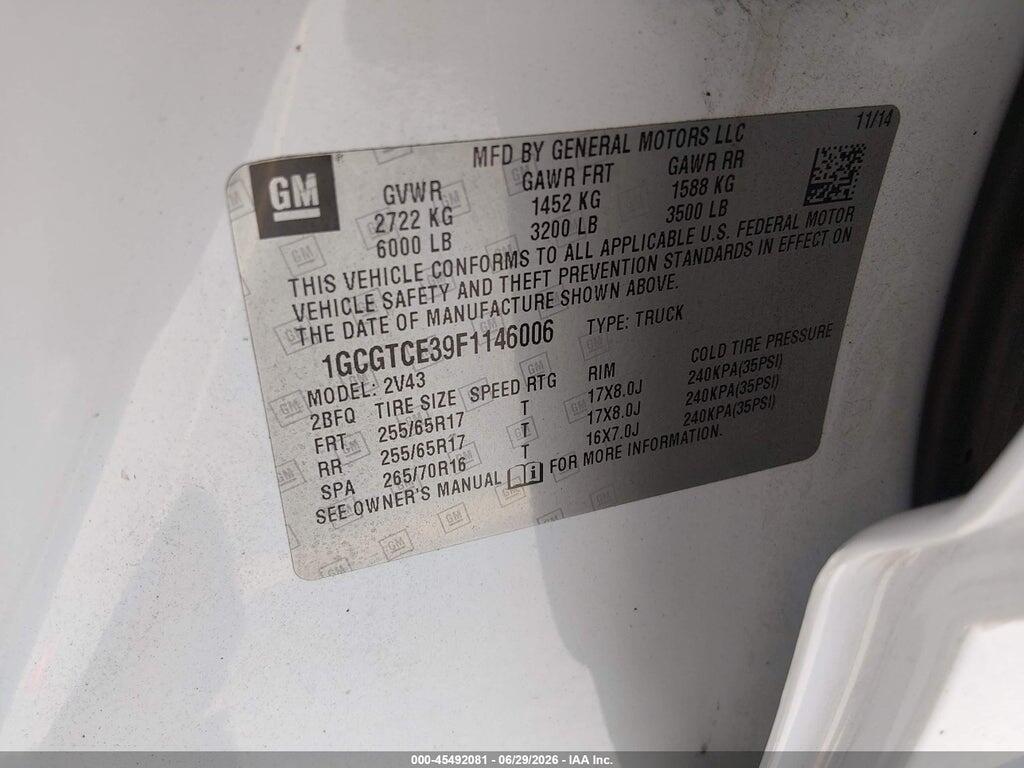 1GCGTCE39F1146006 2015 CHEVROLET COLORADO photo no. 9