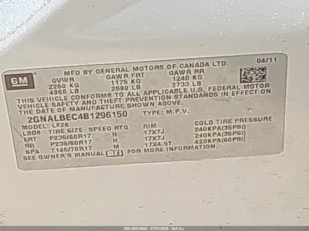 2GNALBEC4B1296150 2011 CHEVROLET EQUINOX photo no. 9