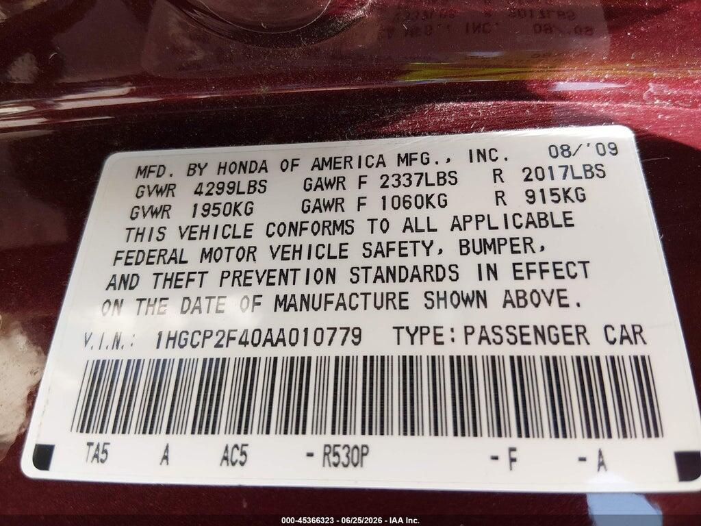 1HGCP2F40AA010779 2010 HONDA ACCORD photo no. 9