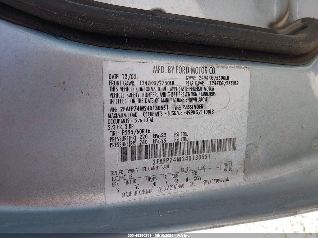 2FAFP74W24X130551 2004 FORD CROWN VICTORIA photo no. 9