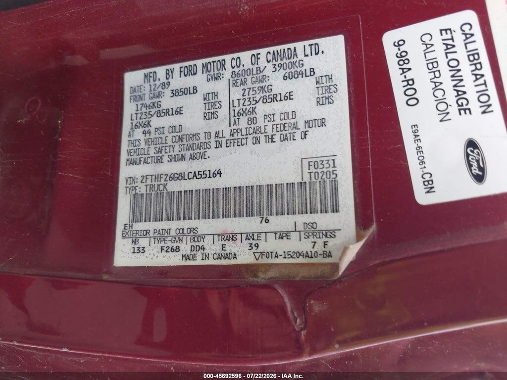 2FTHF26G8LCA55164 1990 FORD F250 photo no. 9