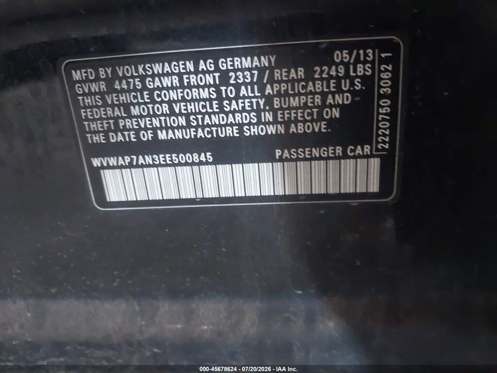 WVWAP7AN3EE500845 2014 VOLKSWAGEN CC photo no. 9