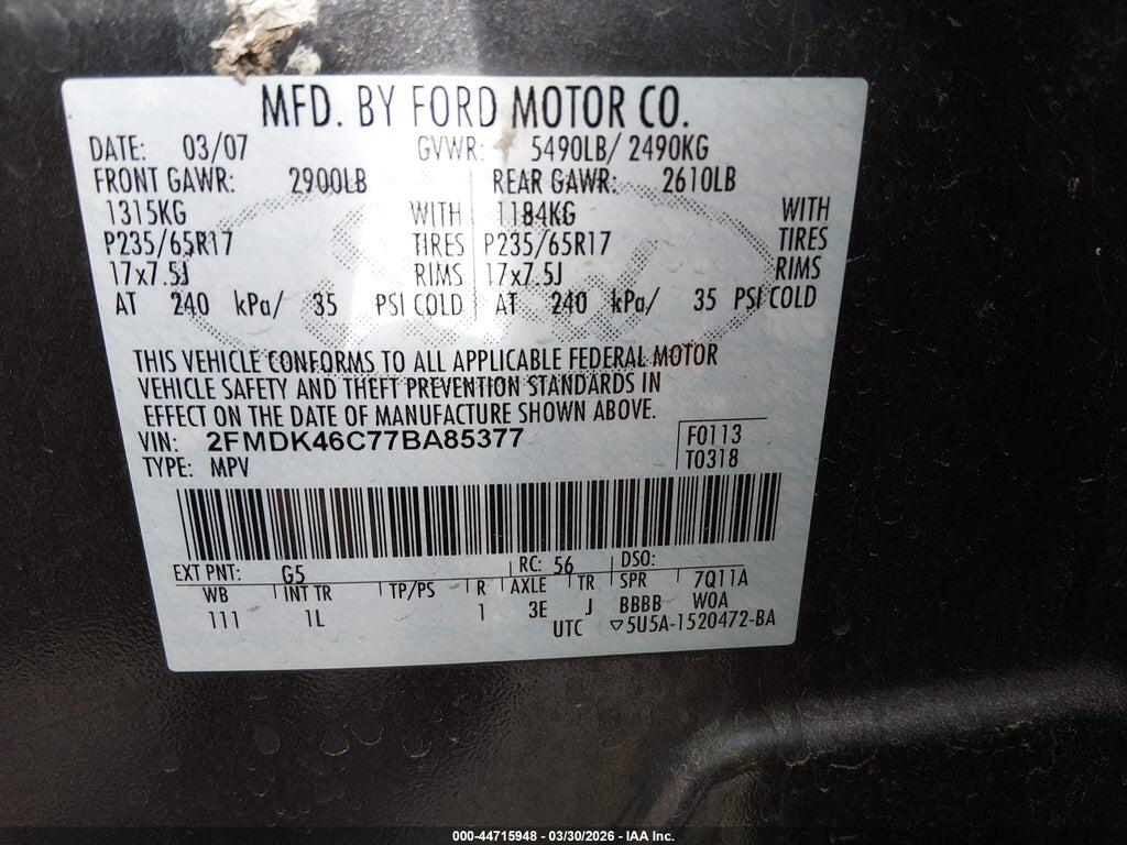 2FMDK46C77BA85377 2007 FORD EDGE photo no. 9
