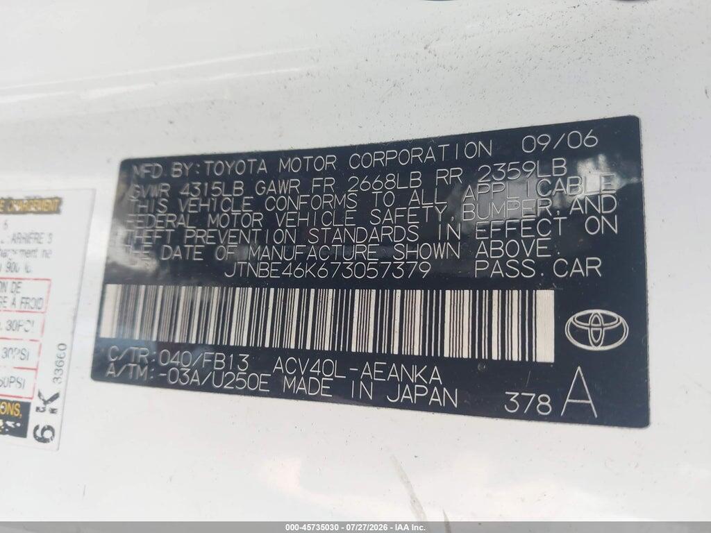 JTNBE46K673057379 2007 TOYOTA CAMRY photo no. 9