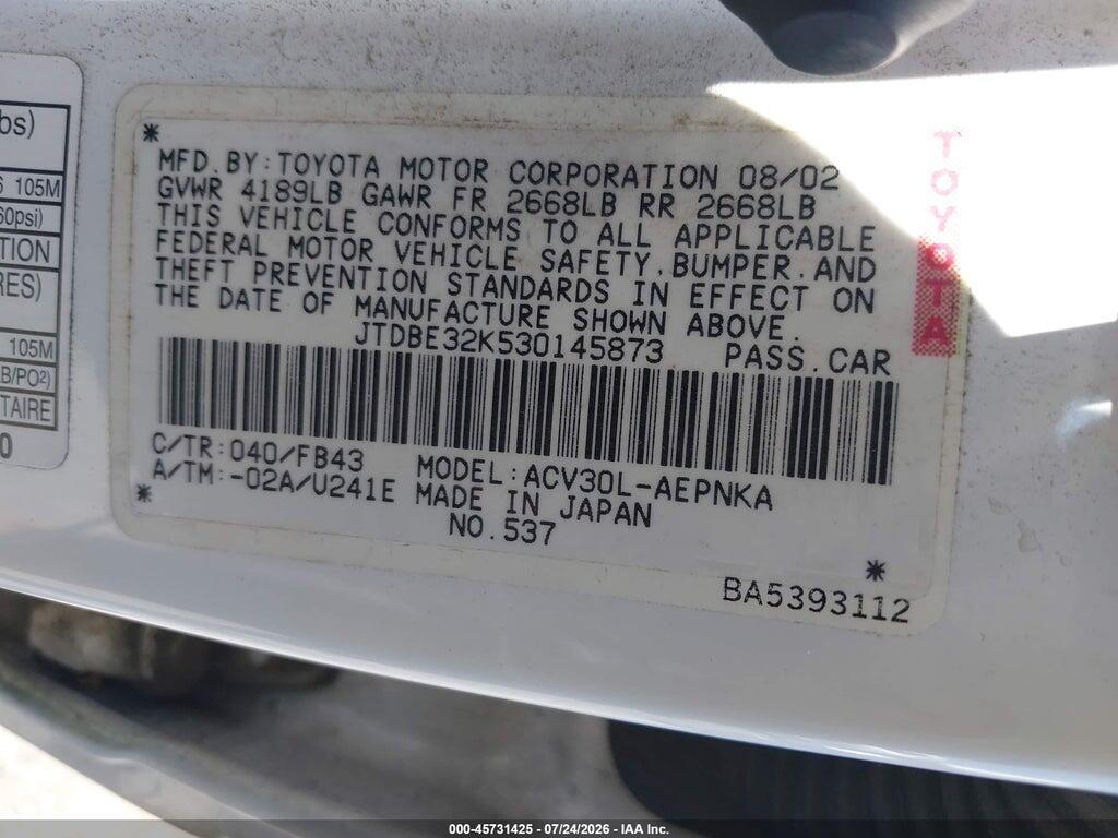 JTDBE32K530145873 2003 TOYOTA CAMRY photo no. 9