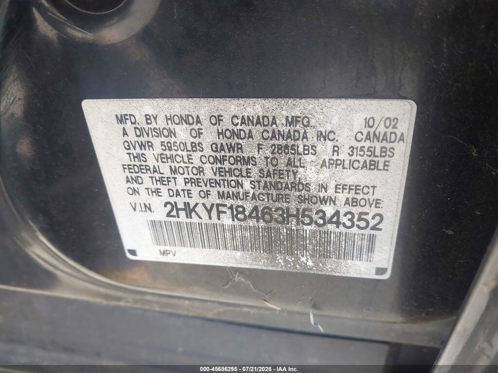 2HKYF18463H534352 2003 HONDA PILOT photo no. 9