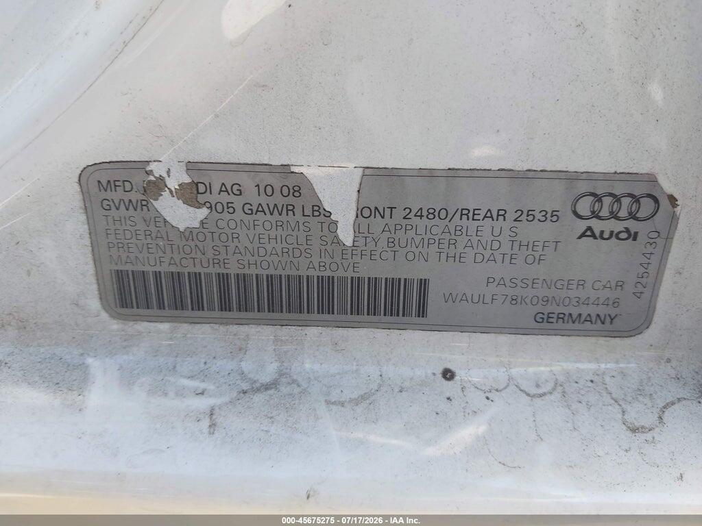 WAULF78K09N034446 2009 AUDI A4 photo no. 9
