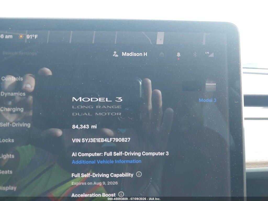 5YJ3E1EB4LF790827 2020 TESLA MODEL 3 photo no. 7
