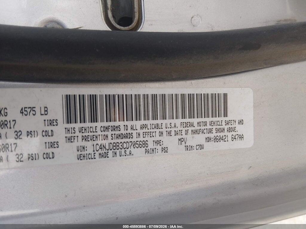 1C4NJDBB3CD705686 2012 JEEP COMPASS photo no. 9