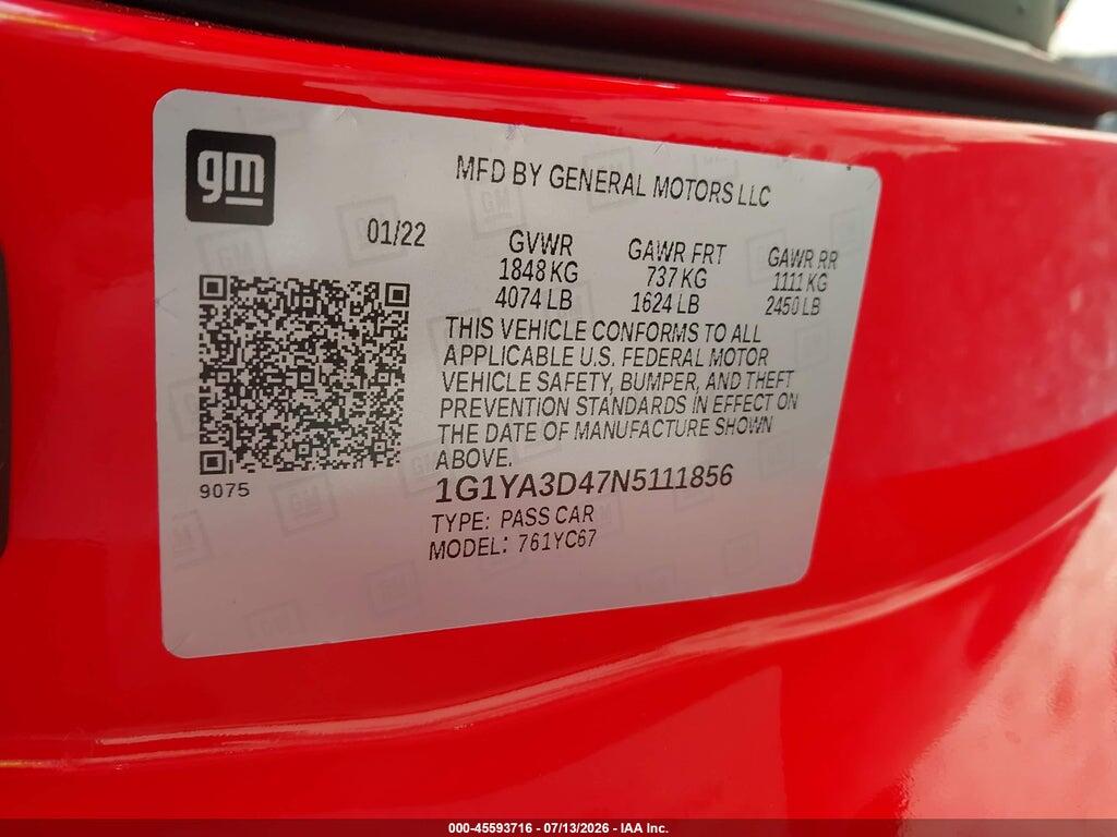 1G1YA3D47N5111856 2022 CHEVROLET CORVETTE STINGRAY photo no. 9