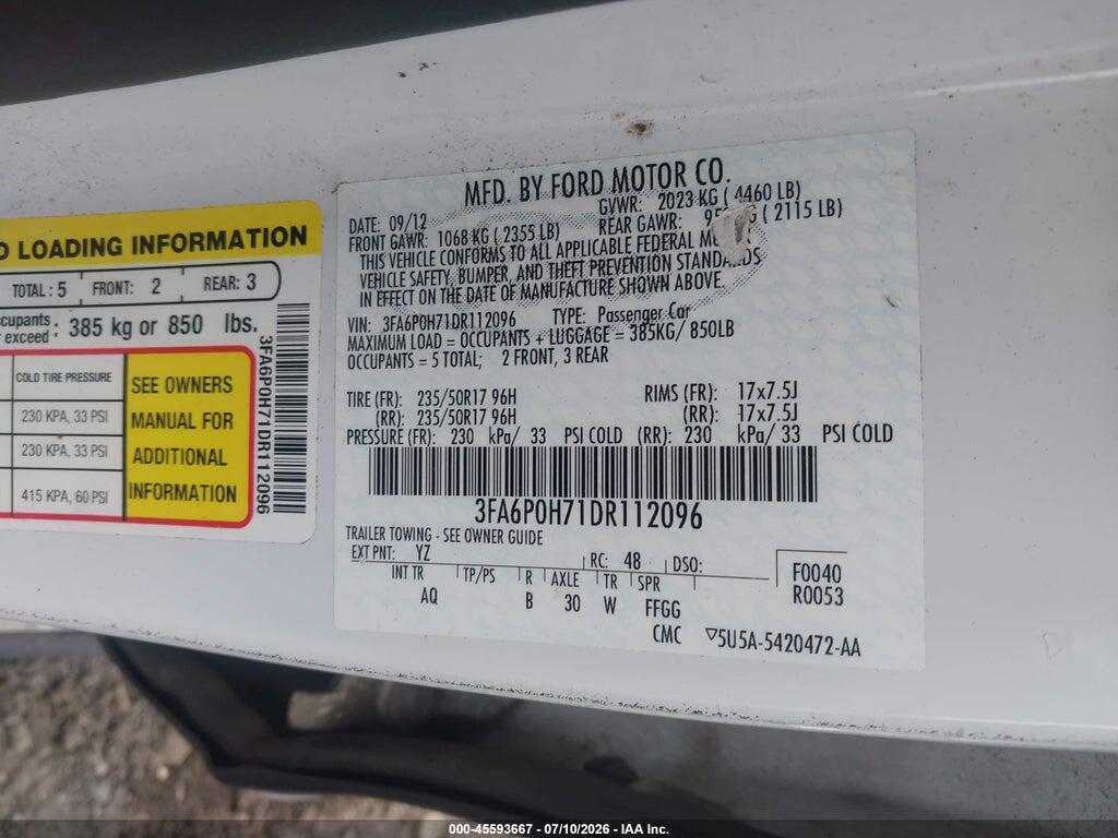3FA6P0H71DR112096 2013 FORD FUSION photo no. 9