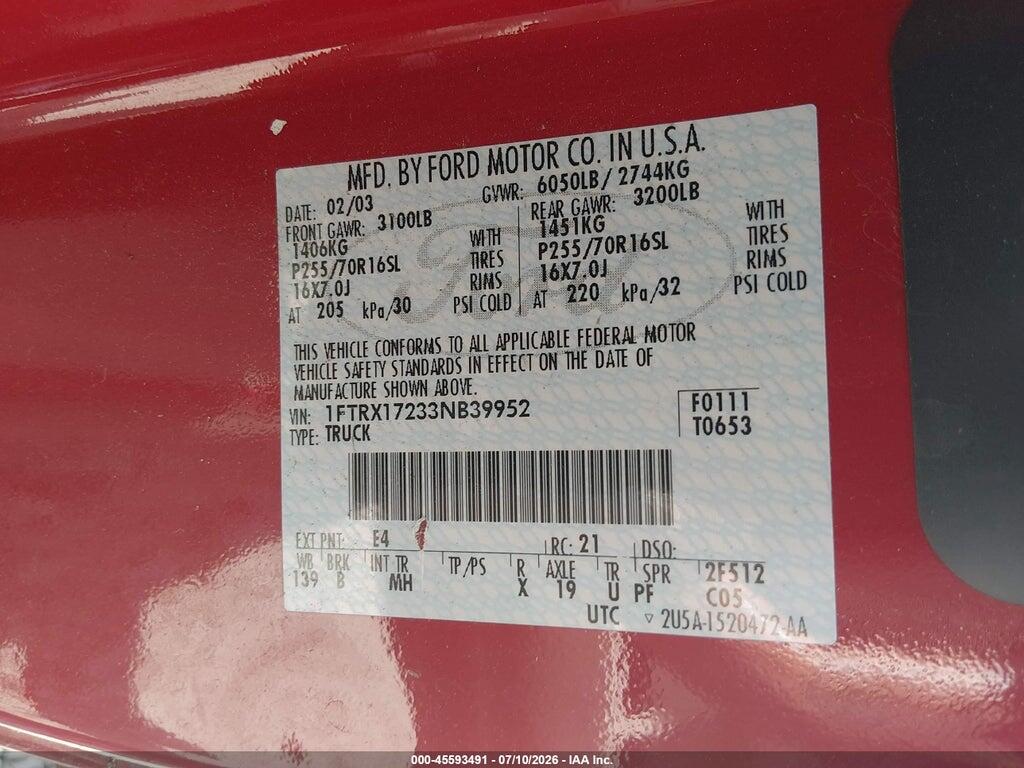 1FTRX17233NB39952 2003 FORD F-150 photo no. 9