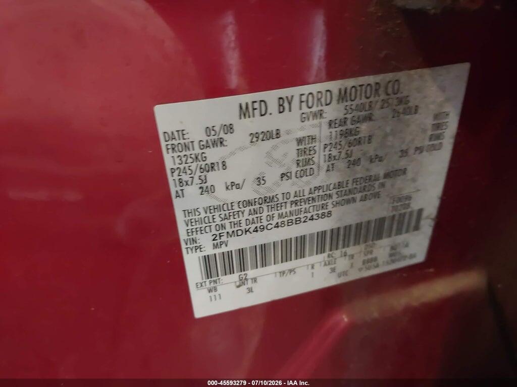 2FMDK49C48BB24388 2008 FORD EDGE photo no. 9