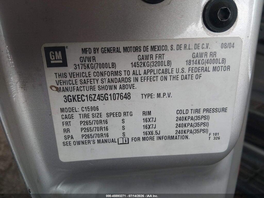 3GKEC16Z45G107648 2005 GMC YUKON XL 1500 photo no. 9