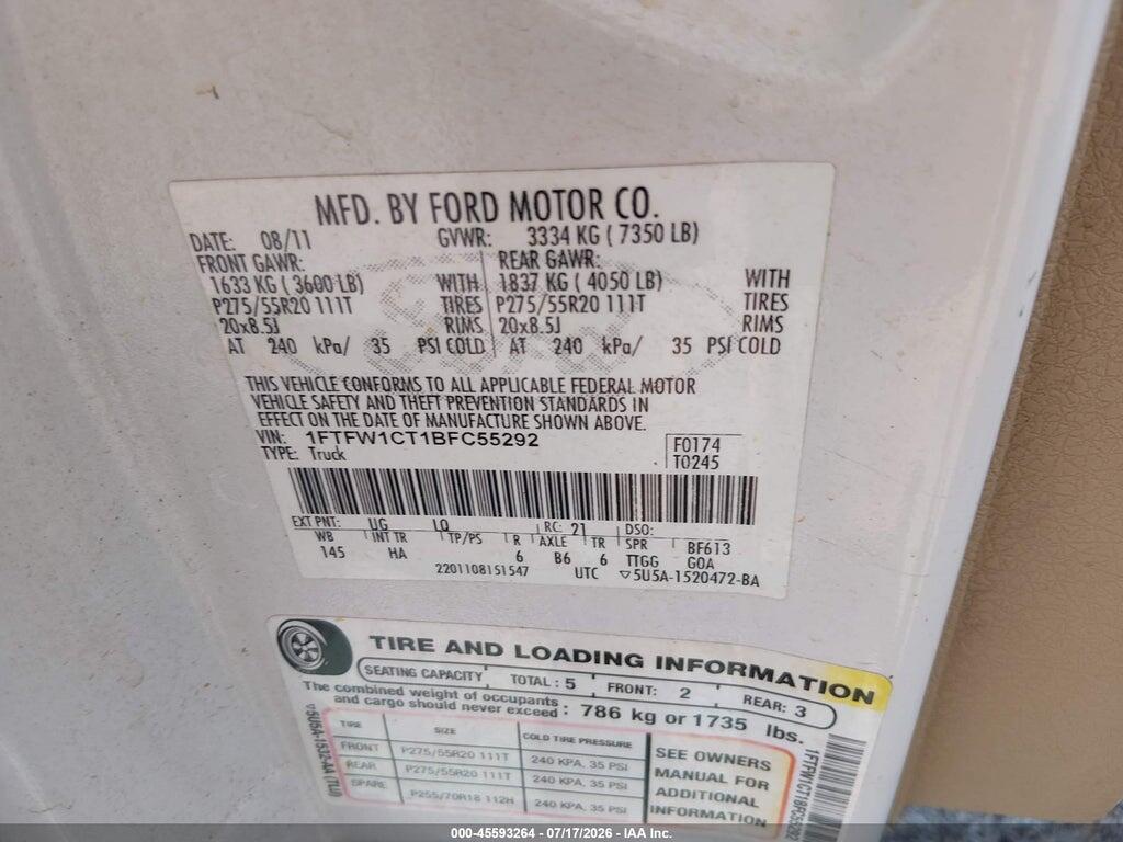 1FTFW1CT1BFC55292 2011 FORD F-150 photo no. 9