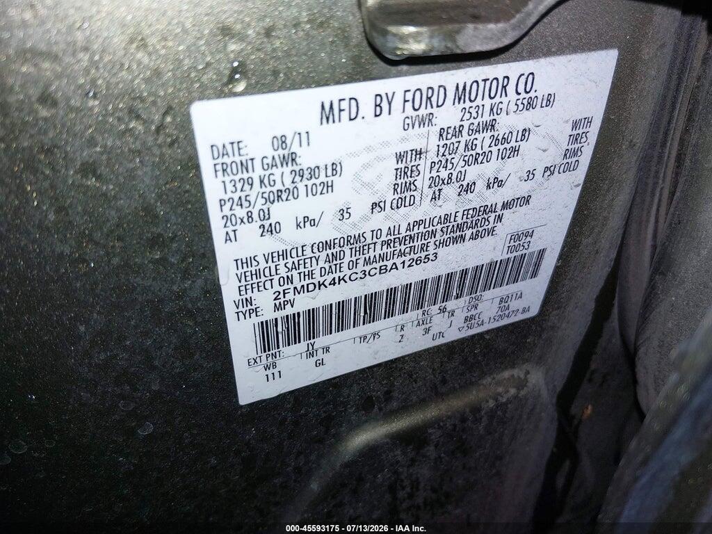 2FMDK4KC3CBA12653 2012 FORD EDGE photo no. 9