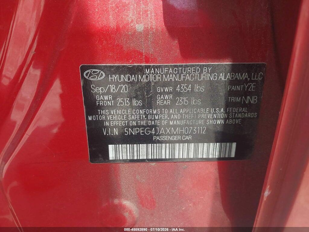 5NPEG4JAXMH073112 2021 HYUNDAI SONATA photo no. 9
