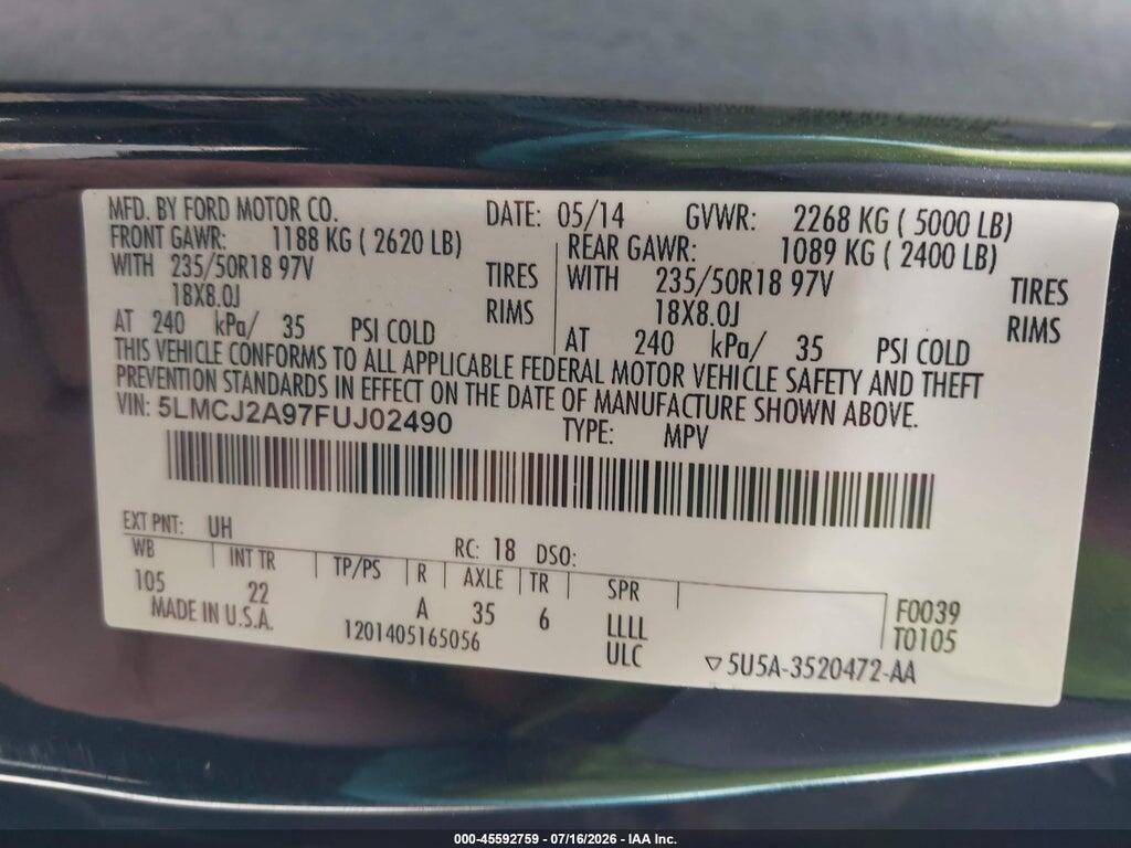 5LMCJ2A97FUJ02490 2015 LINCOLN MKC photo no. 9