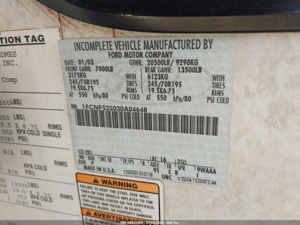 1FCNF53S030A04648 2003 FORD F550 photo no. 9