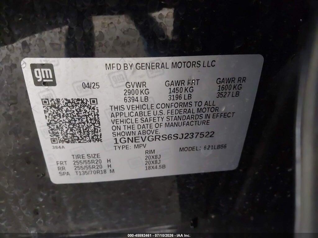 1GNEVGRS6SJ237522 2025 CHEVROLET TRAVERSE photo no. 9