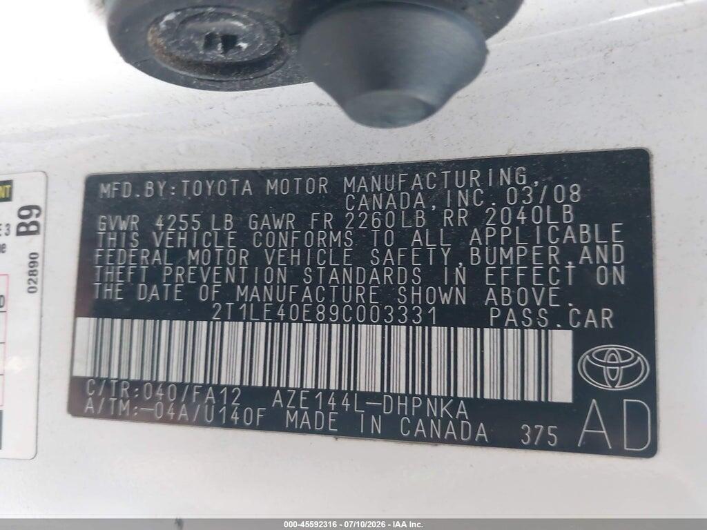 2T1LE40E89C003331 2009 TOYOTA MATRIX photo no. 9
