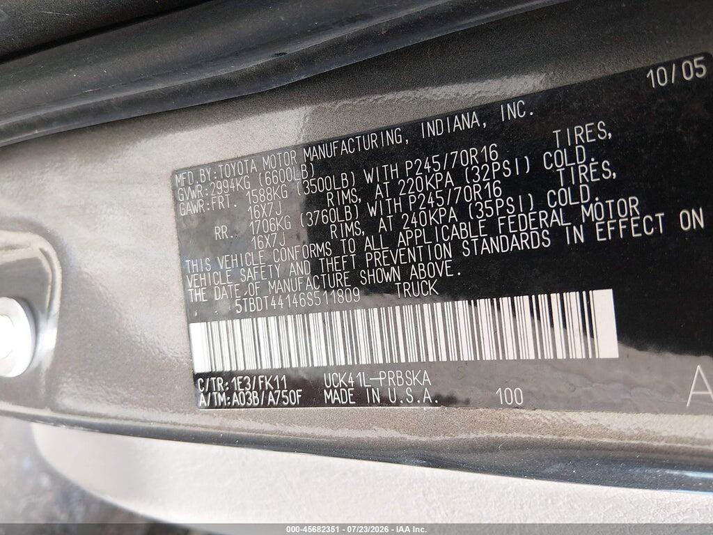 5TBDT44146S511809 2006 TOYOTA TUNDRA photo no. 9