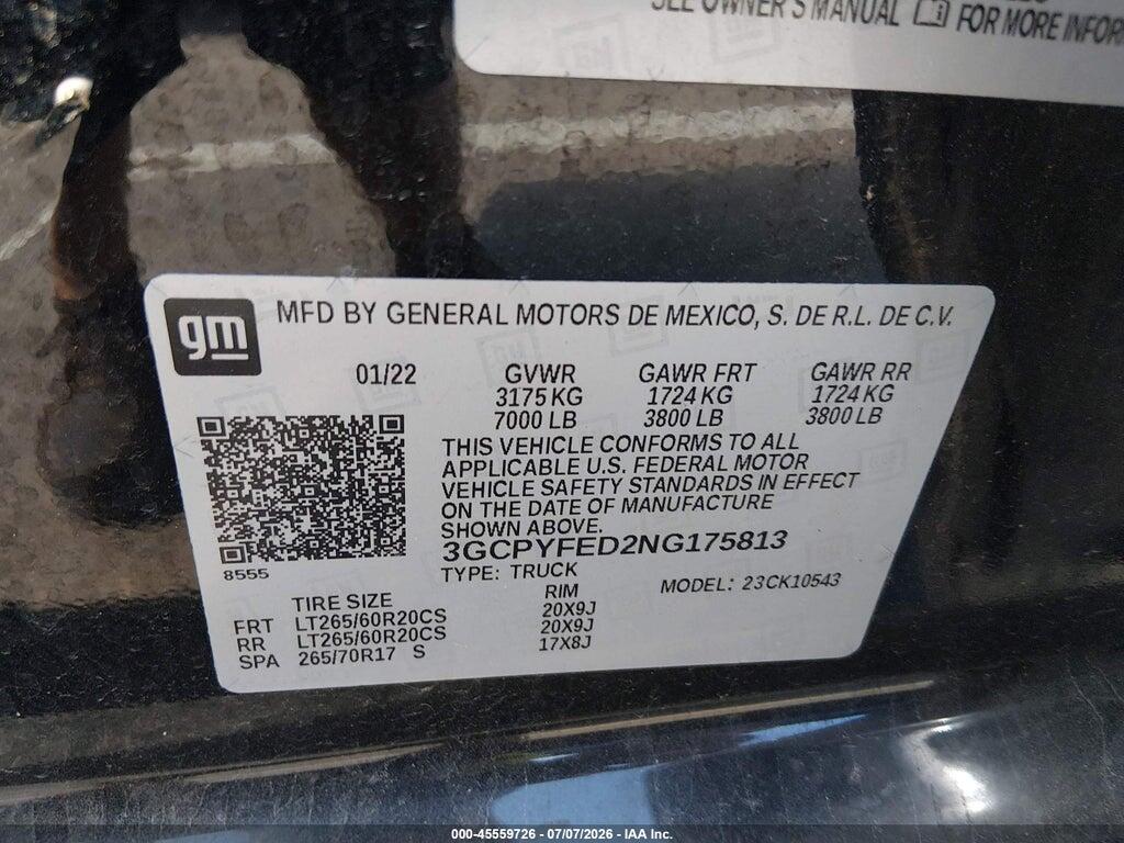 3GCPYFED2NG175813 2022 CHEVROLET SILVERADO 1500 LTD photo no. 9