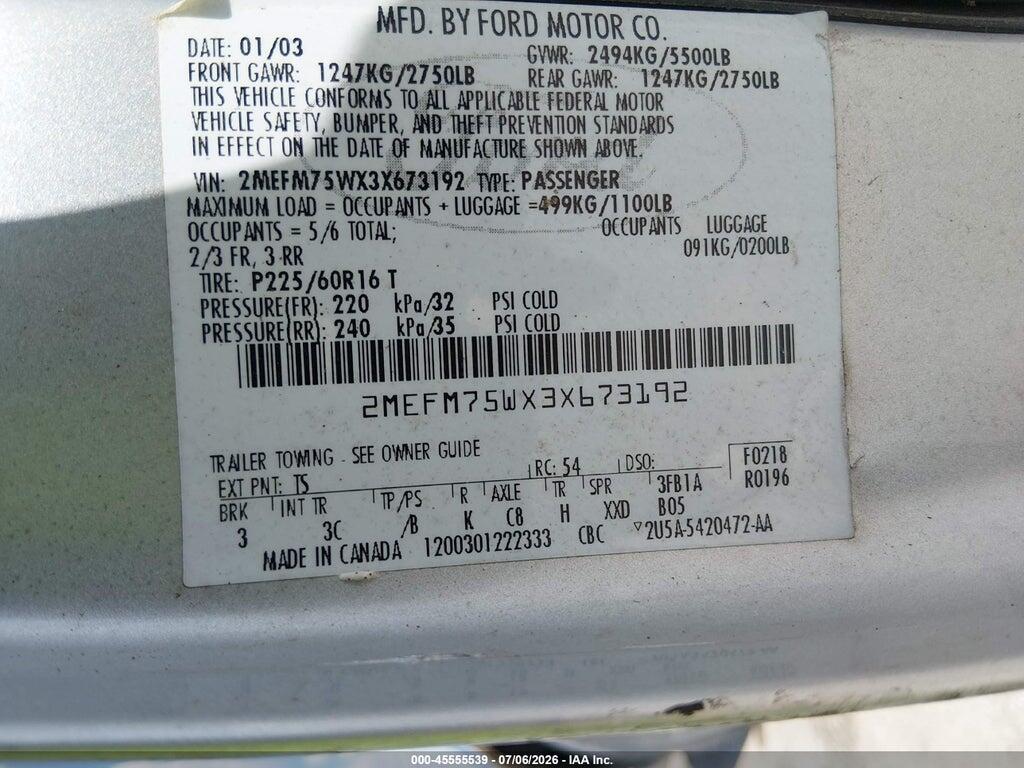 2MEFM75WX3X673192 2003 MERCURY GRAND MARQUIS photo no. 9