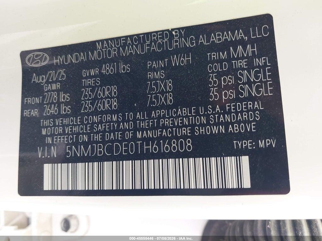 5NMJBCDE0TH616808 2026 HYUNDAI TUCSON photo no. 9