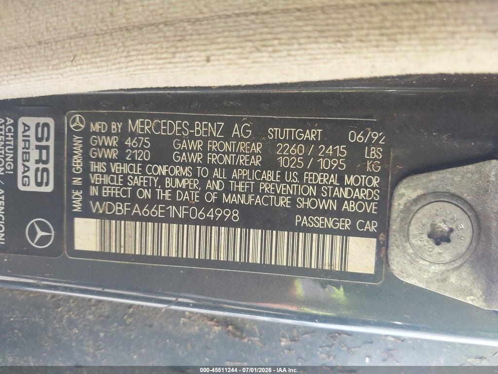 WDBFA66E1NF064998 1992 MERCEDES-BENZ 500 photo no. 9