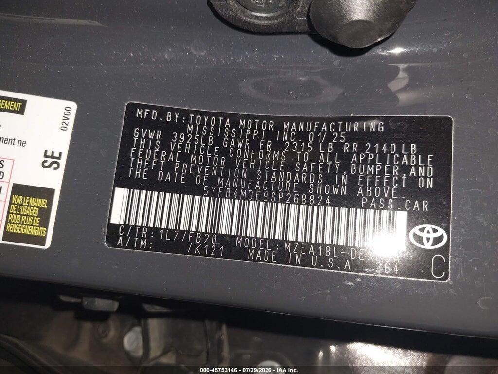 5YFB4MDE9SP268824 2025 TOYOTA COROLLA photo no. 9